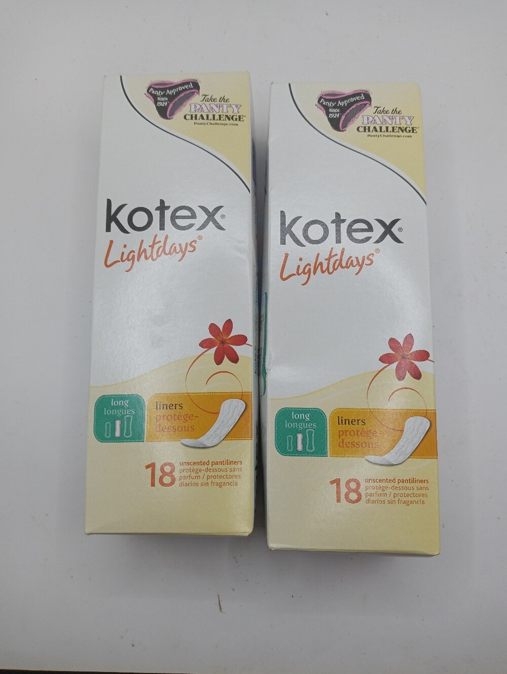 Kotex Lightdays Long Unscented Pantiliners 2 Packs Of 18 Each NEW